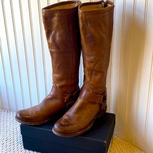 Frye Biker Boots Brown Natural Leather Size 6B EUC